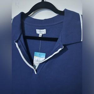 NWT Cabana by Crown & Ivy Navy & White Collared Dress Short Sleeves 100% Cotton